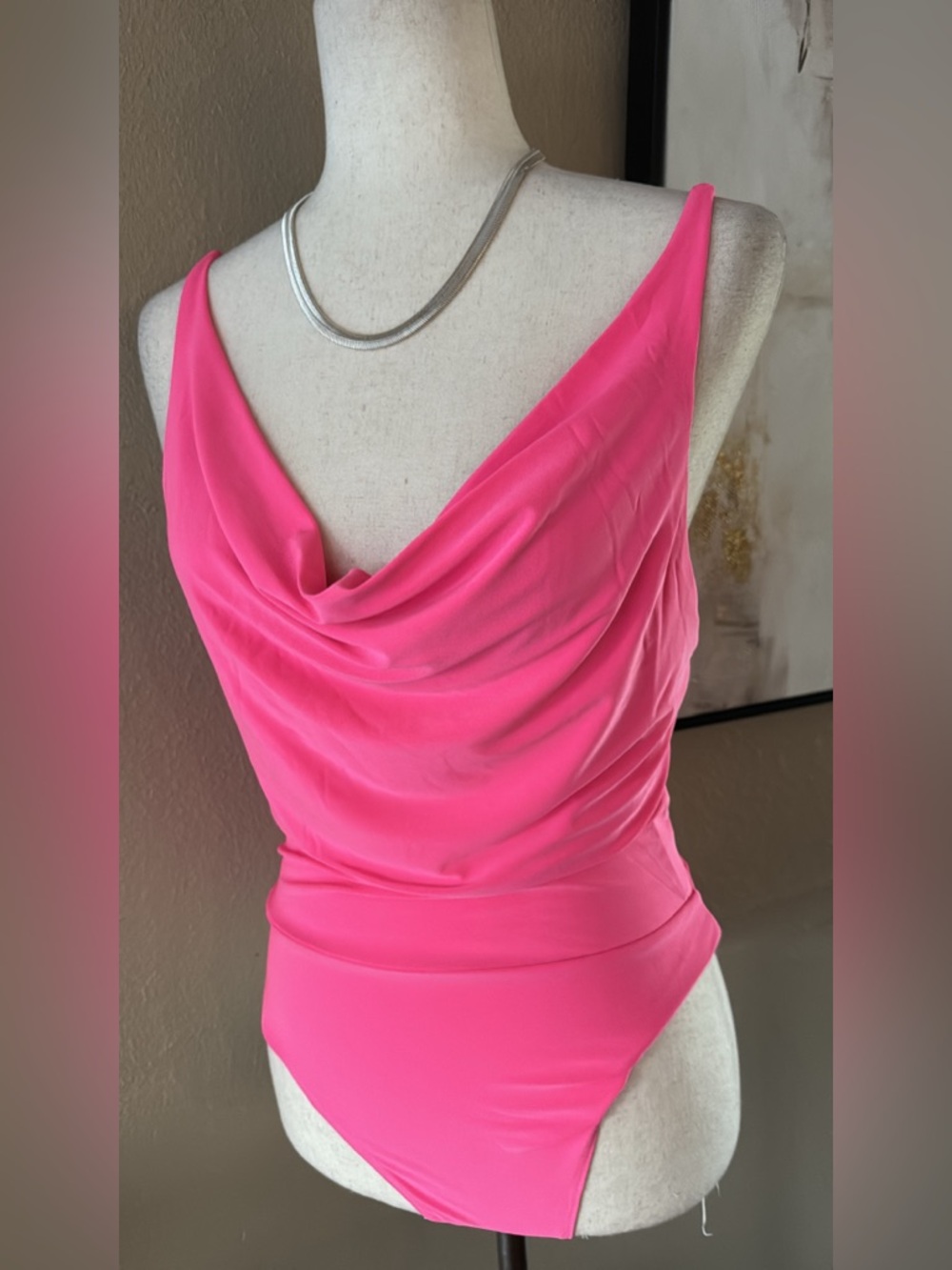 IRIS/HAUTE MONDE Hot Pink Cowl Neck Bodysuit - Picture 3 of 7